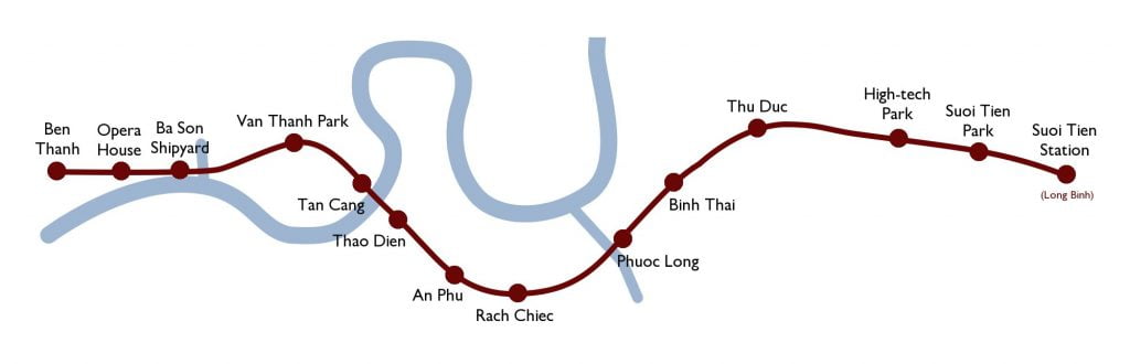 Metro line of Ben Thanh Suoi Tien, alignment